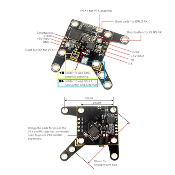 Happy model ELRS Fyujon V2.0 2 IN1 AIO-Modul Öffnen Sie das VTX 5.8G 48CH 300mW Zahnstocher 2 IN1 AIO-Modul